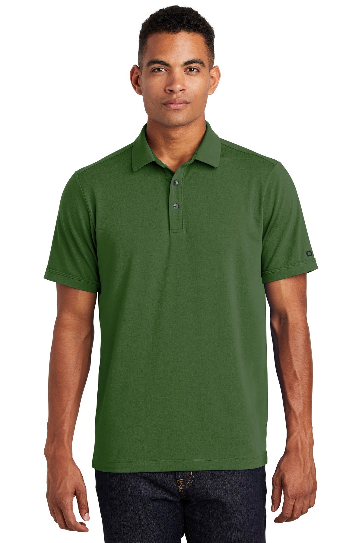 Front View of Grit Green OGIO Limit Polo. OG138