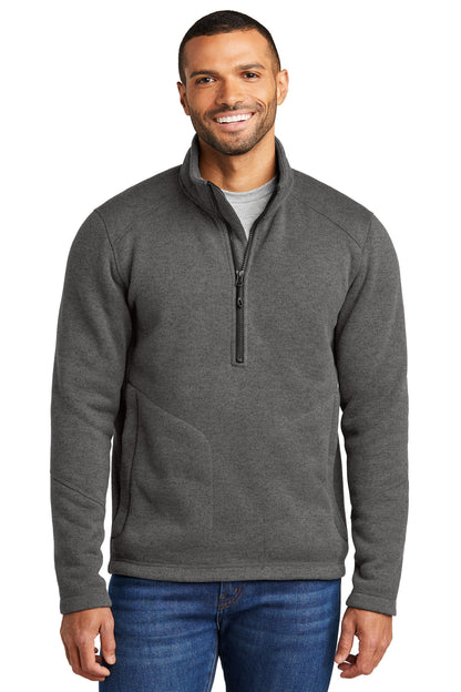 Front View of GrySmkHthr Port Authority Arc Sweater Fleece 1/4-Zip F426