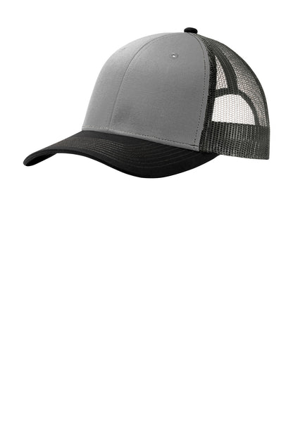 Front View of Gust Gy/Bk/GyS Port Authority Snapback Trucker Cap. C112
