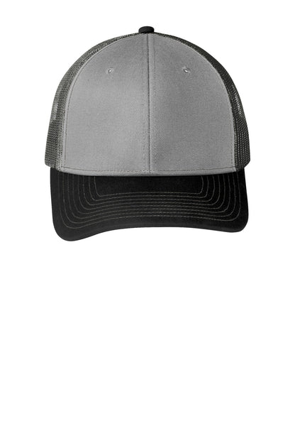 Front View of Gust Gy/Bk/GyS Port Authority Snapback Trucker Cap. C112