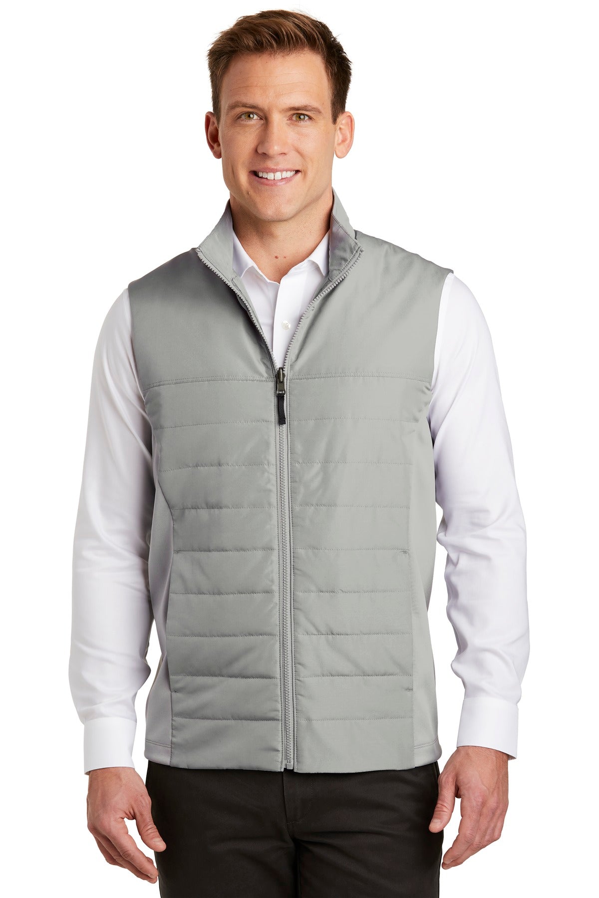 Front View of Gusty Grey Port Authority Collective Insulated Vest. J903