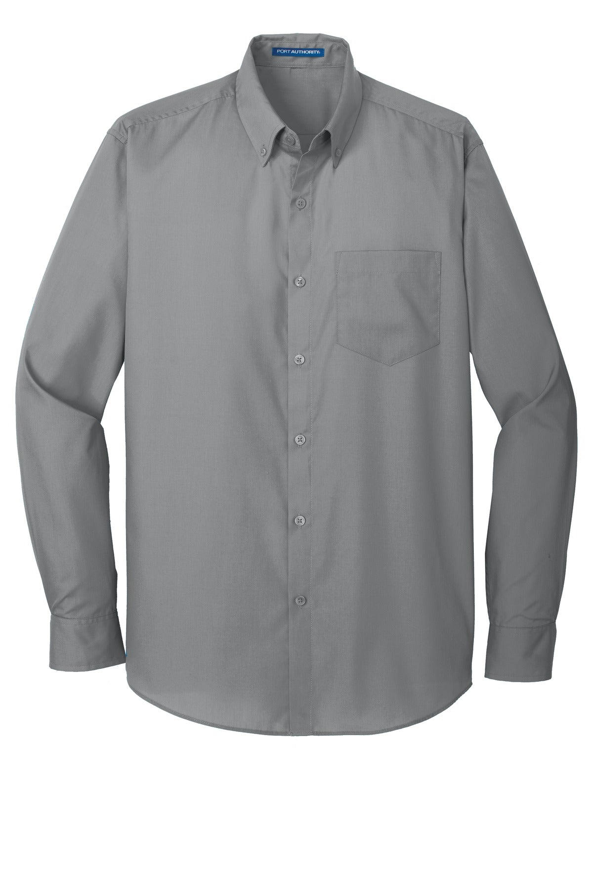 Front View of Gusty Grey Port Authority Long Sleeve Carefree Poplin Shirt. W100
