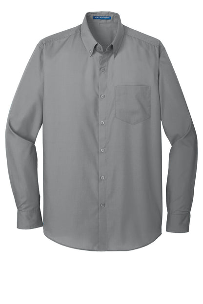 Front View of Gusty Grey Port Authority Long Sleeve Carefree Poplin Shirt. W100