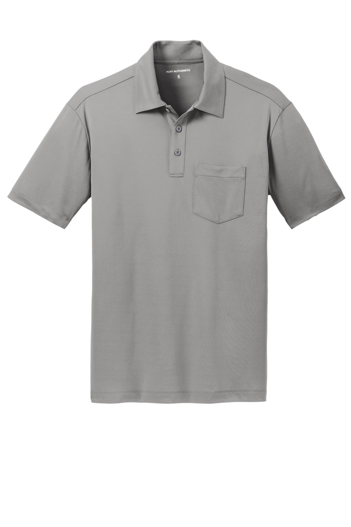 Front View of Gusty Grey Port Authority Silk Touch Performance Pocket Polo. K540P