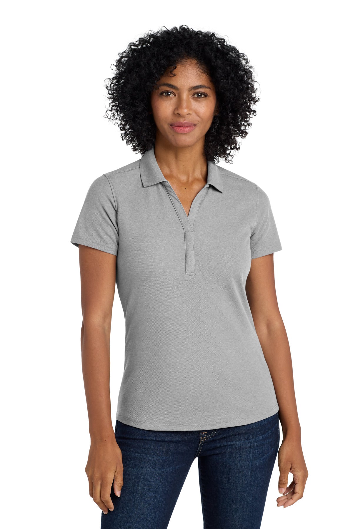 Front View of Gusty Grey Port Authority Women's EZPerformance Pique Polo. LK600