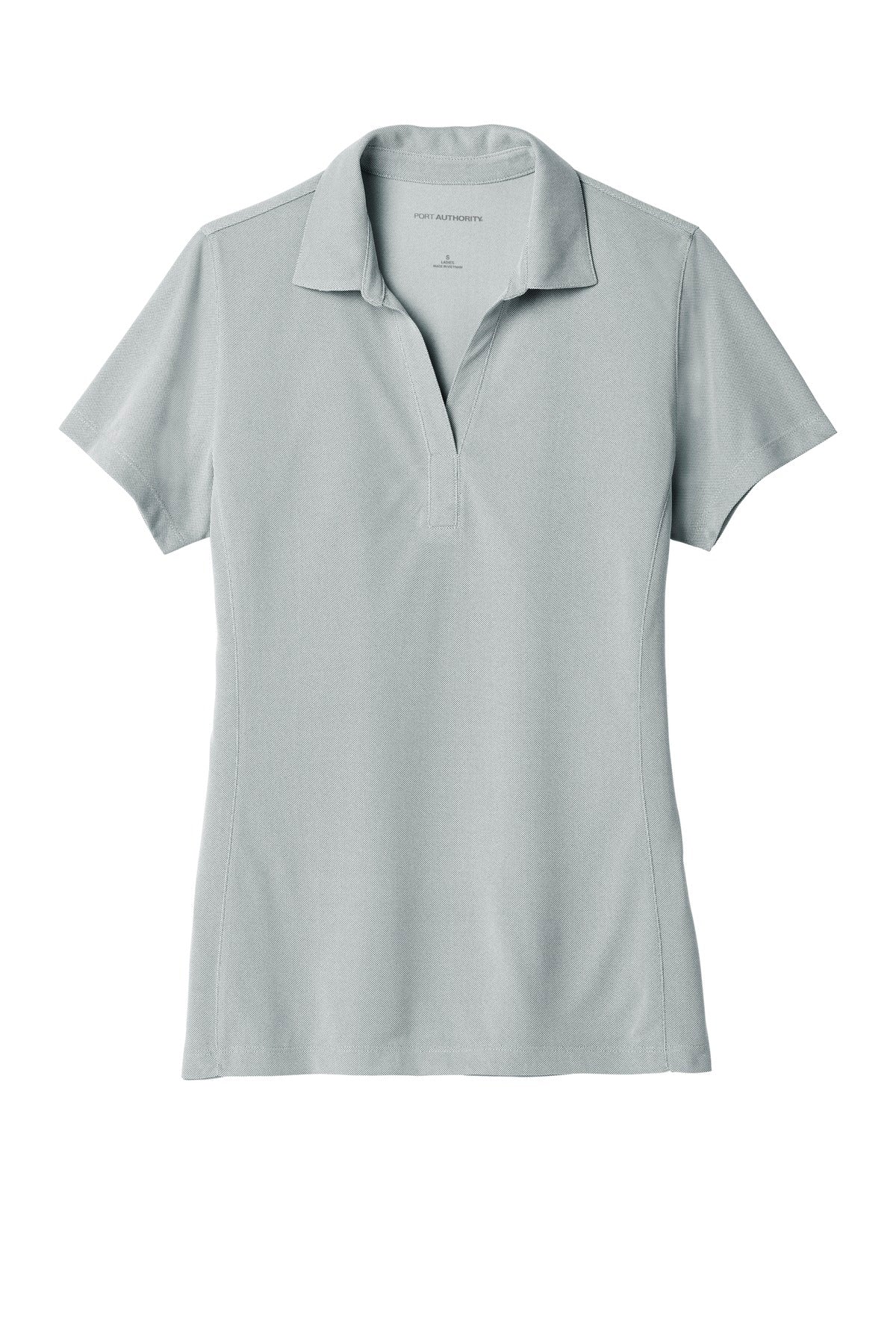 Front View of Gusty Grey Port Authority Women's Poly Oxford Pique Polo. LK582