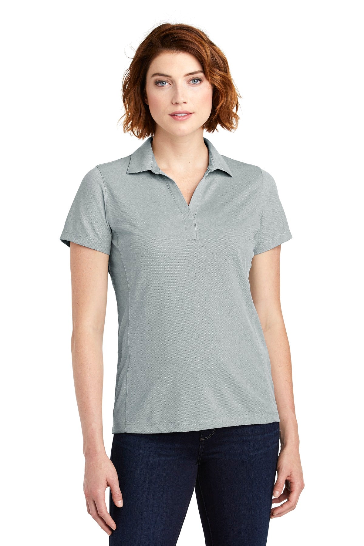 Front View of Gusty Grey Port Authority Women's Poly Oxford Pique Polo. LK582