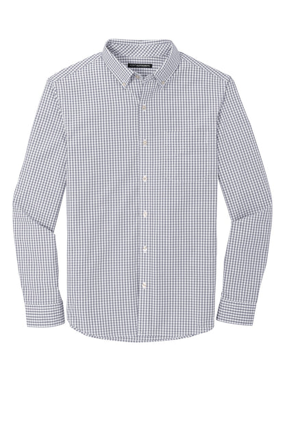 Front View of Gusty Grey/Wht Port Authority Broadcloth Gingham Easy Care Shirt W644