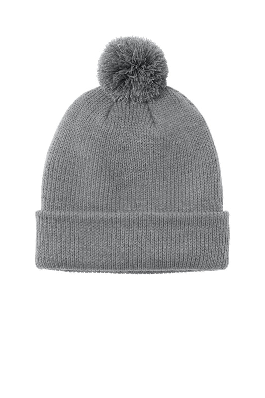 Front View of GustyGrey Port Authority Cozy Pom Beanie C978