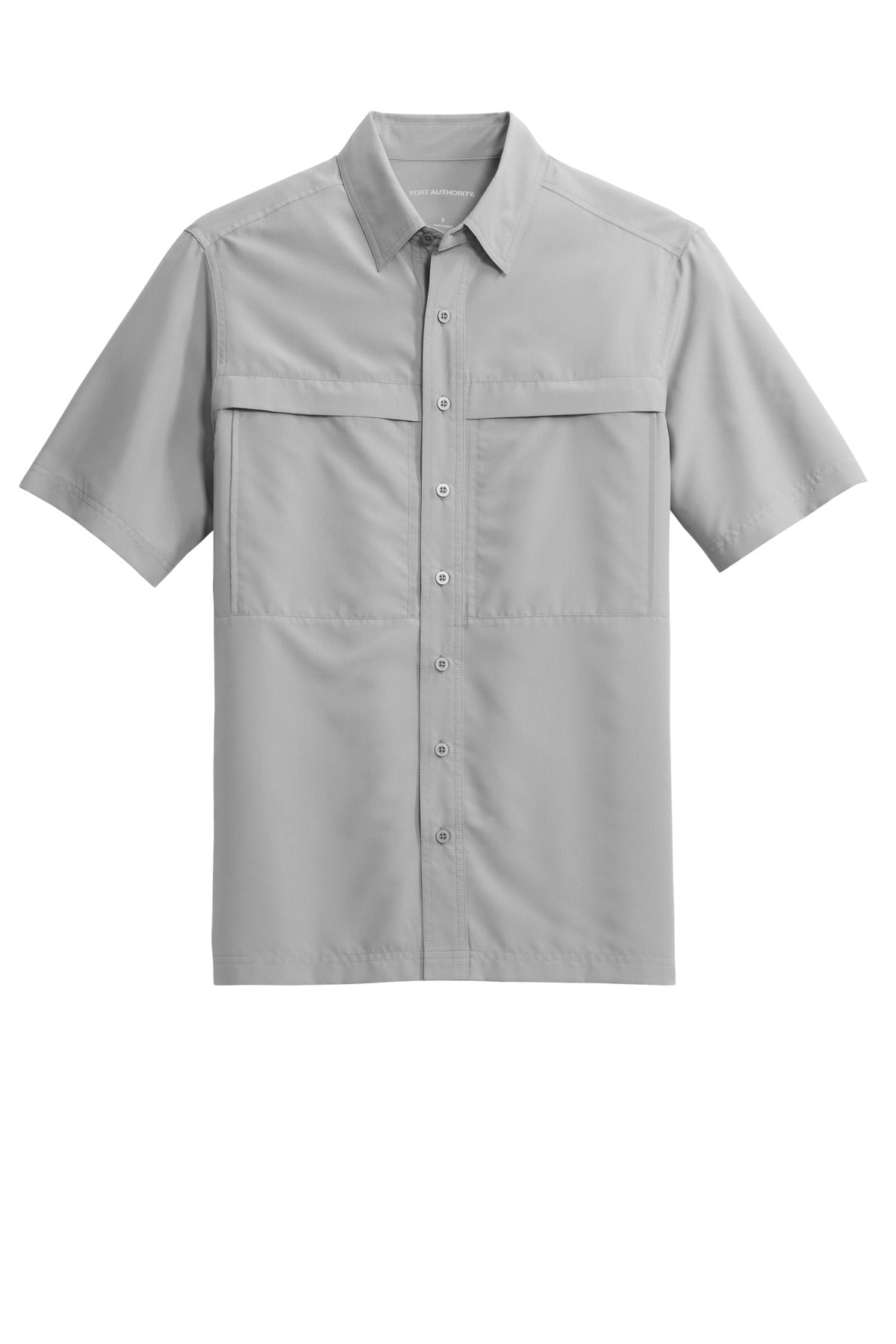 Front View of GustyGrey Port Authority Short Sleeve UV Daybreak Shirt W961