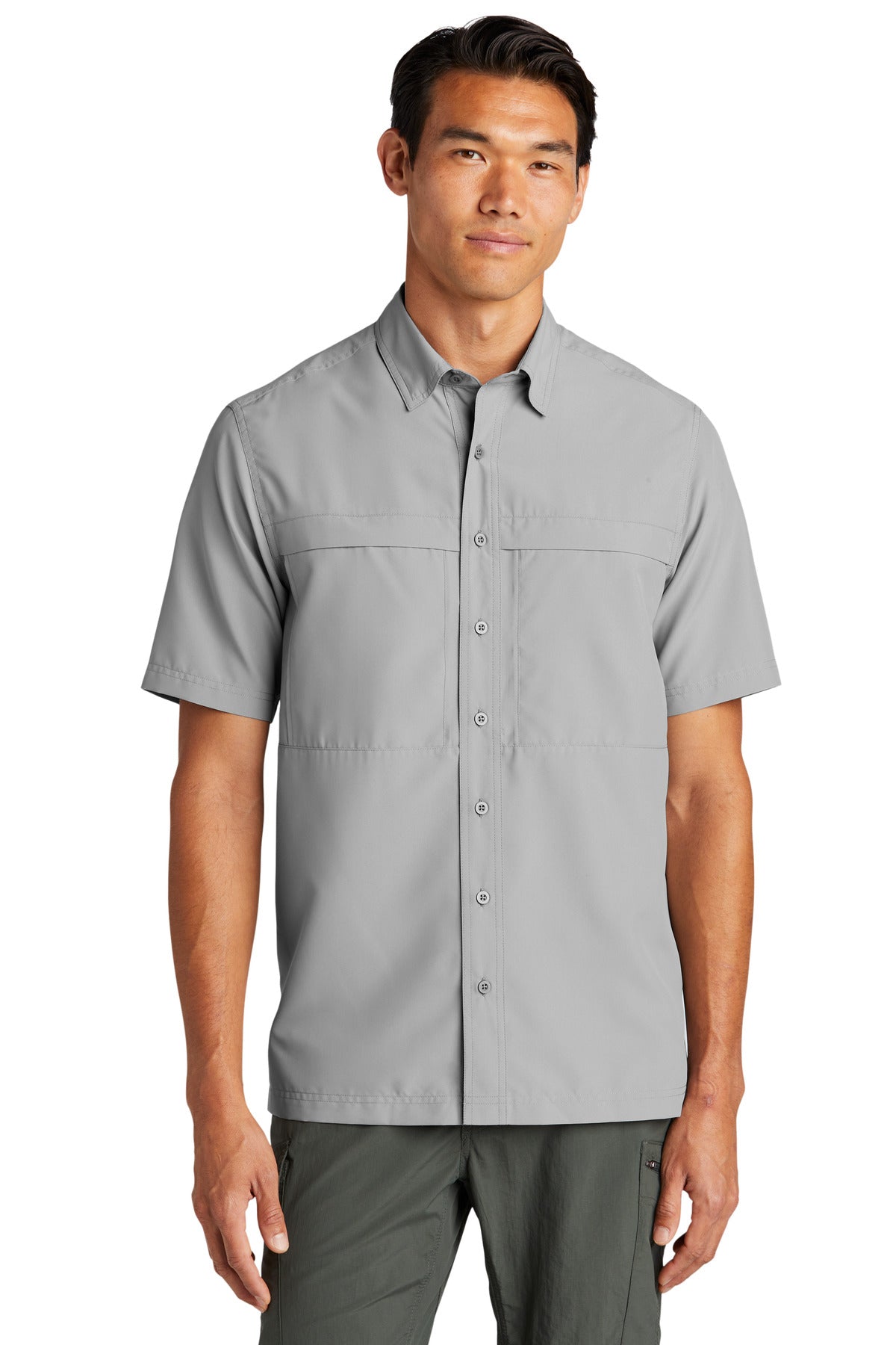 Front View of GustyGrey Port Authority Short Sleeve UV Daybreak Shirt W961
