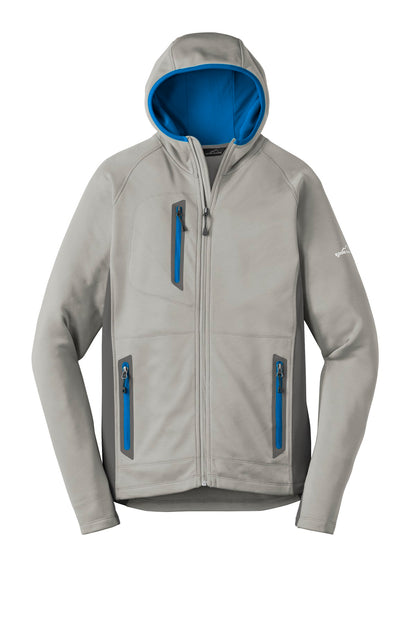 Front View of Gy Cld/GS/ExBl Eddie Bauer Sport Hooded Full-Zip Fleece Jacket. EB244