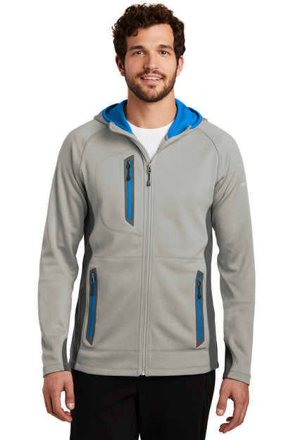 Front View of Gy Cld/GS/ExBl Eddie Bauer Sport Hooded Full-Zip Fleece Jacket. EB244