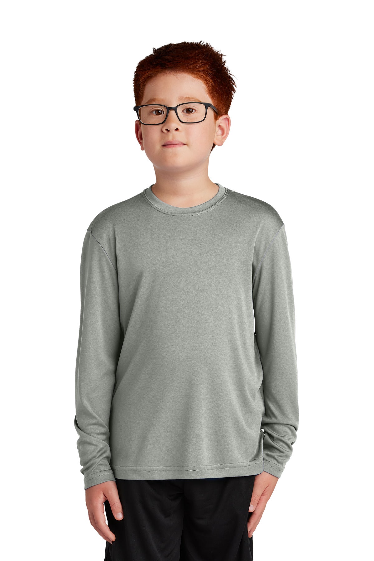 Front View of GyConcrete Sport-Tek Youth Long Sleeve PosiCharge Competitor Tee. YST350LS