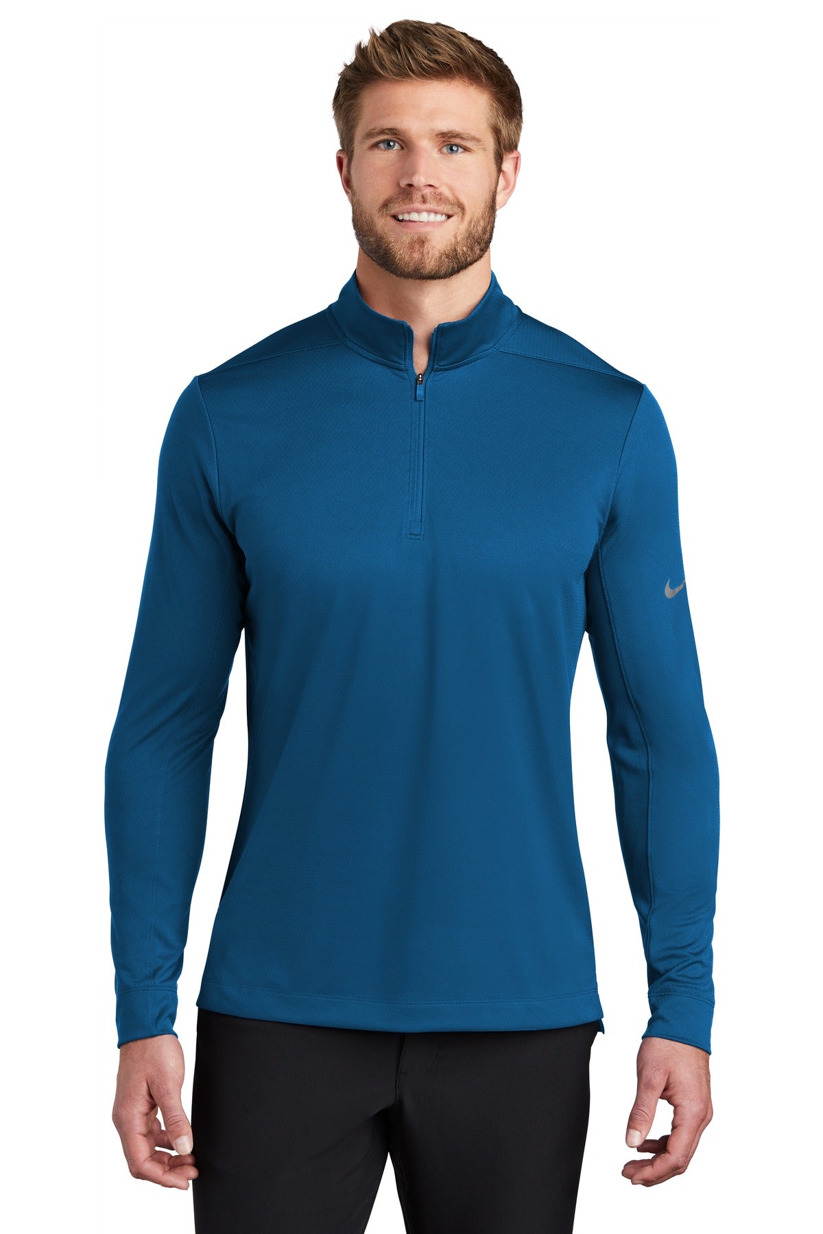 Front View of Gym Blue Nike Dry 1/2-Zip Cover-Up NKBV6044