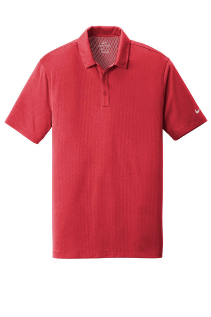 Front View of Gym Red Nike Dri-FIT Hex Textured Polo. NKAH6266