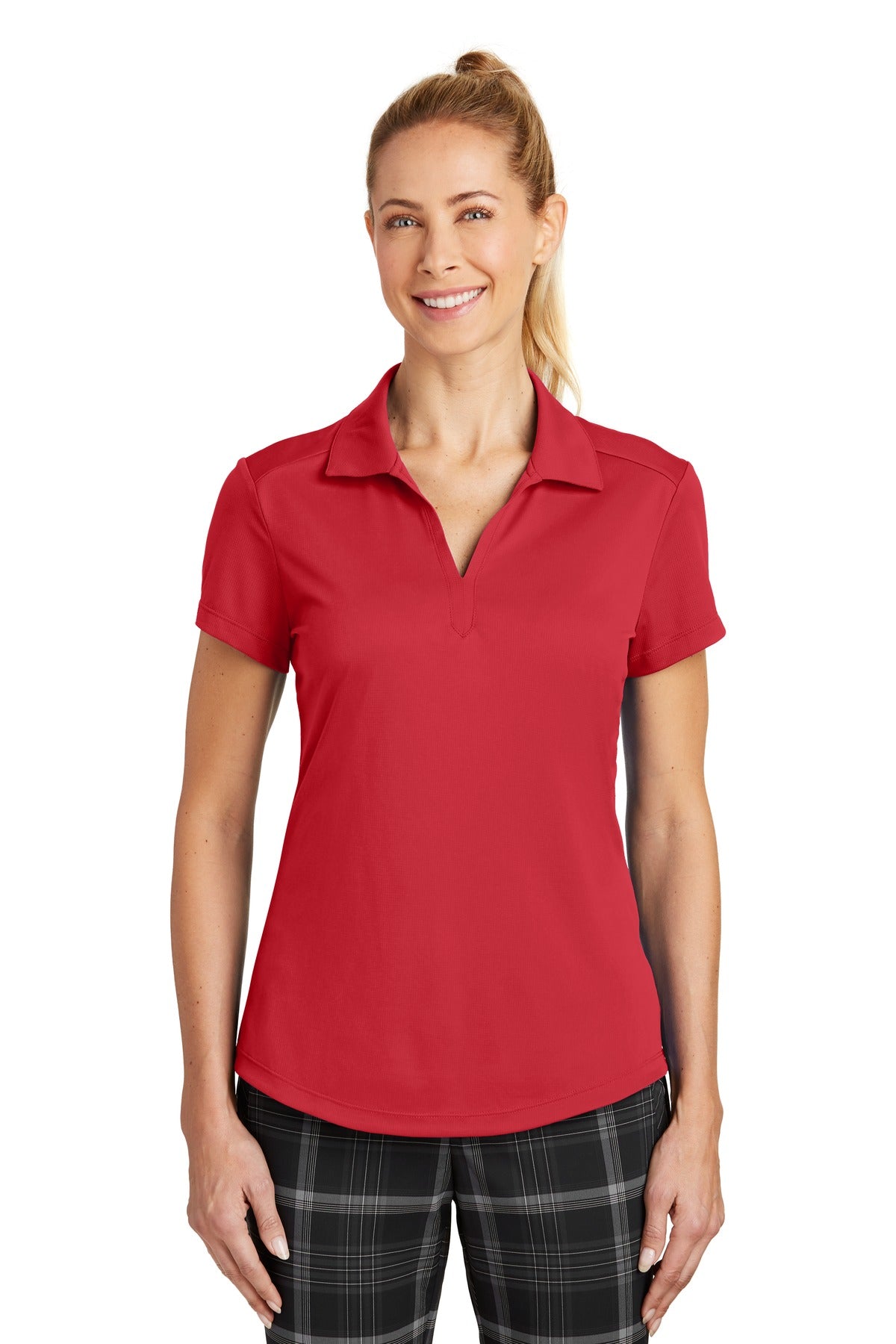 Front View of Gym Red Nike Women's Dri-FIT Legacy Polo. 838957