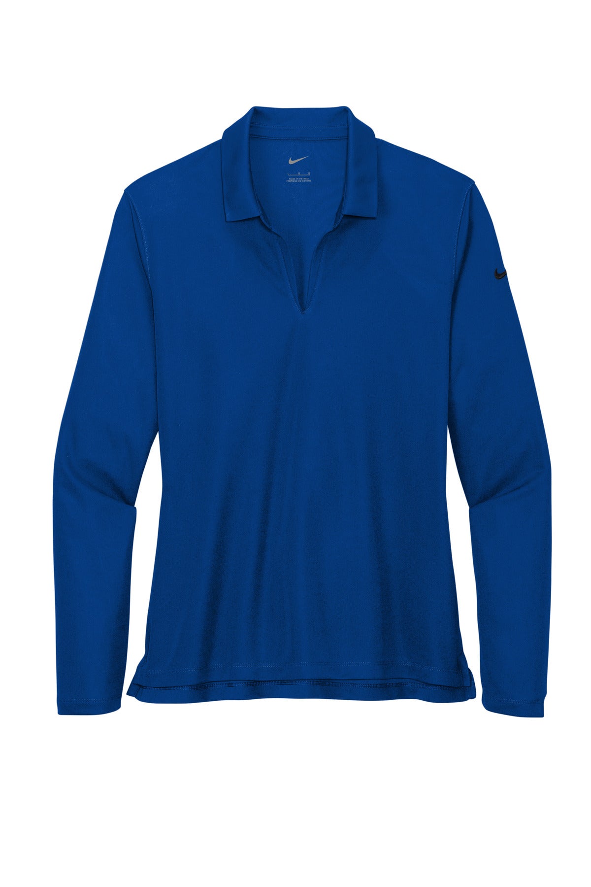 Front View of GymBlue Nike Women's Dri-FIT Micro Pique 2.0 Long Sleeve Polo NKDC2105