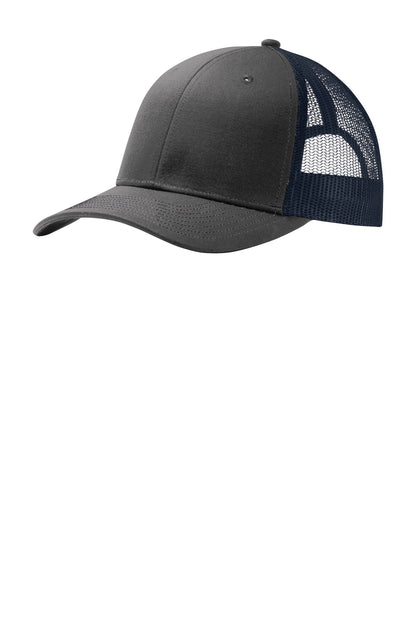 Front View of GyStl/TrNv Port Authority Snapback Trucker Cap. C112