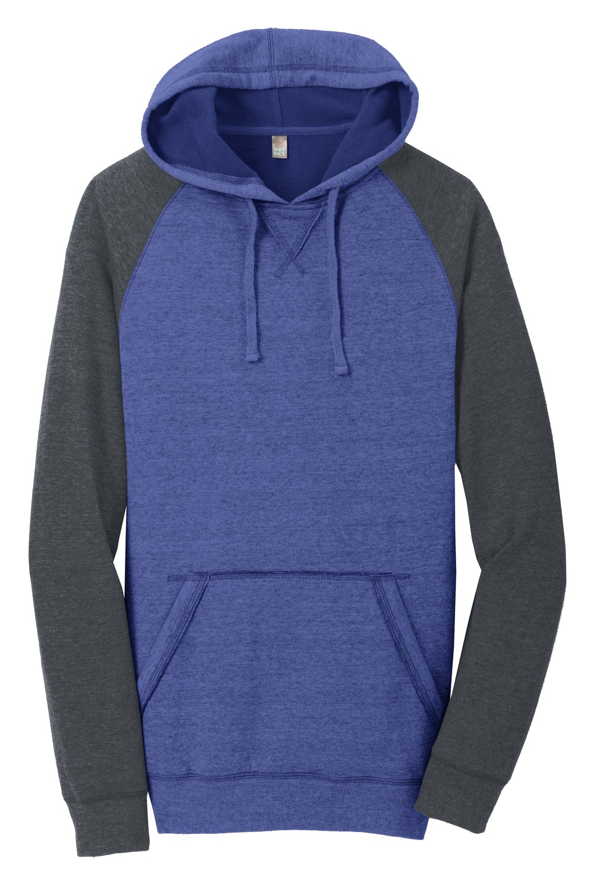 Front View of H Dp Ryl/H Cha District Young Mens Lightweight Fleece Raglan Hoodie. DT196