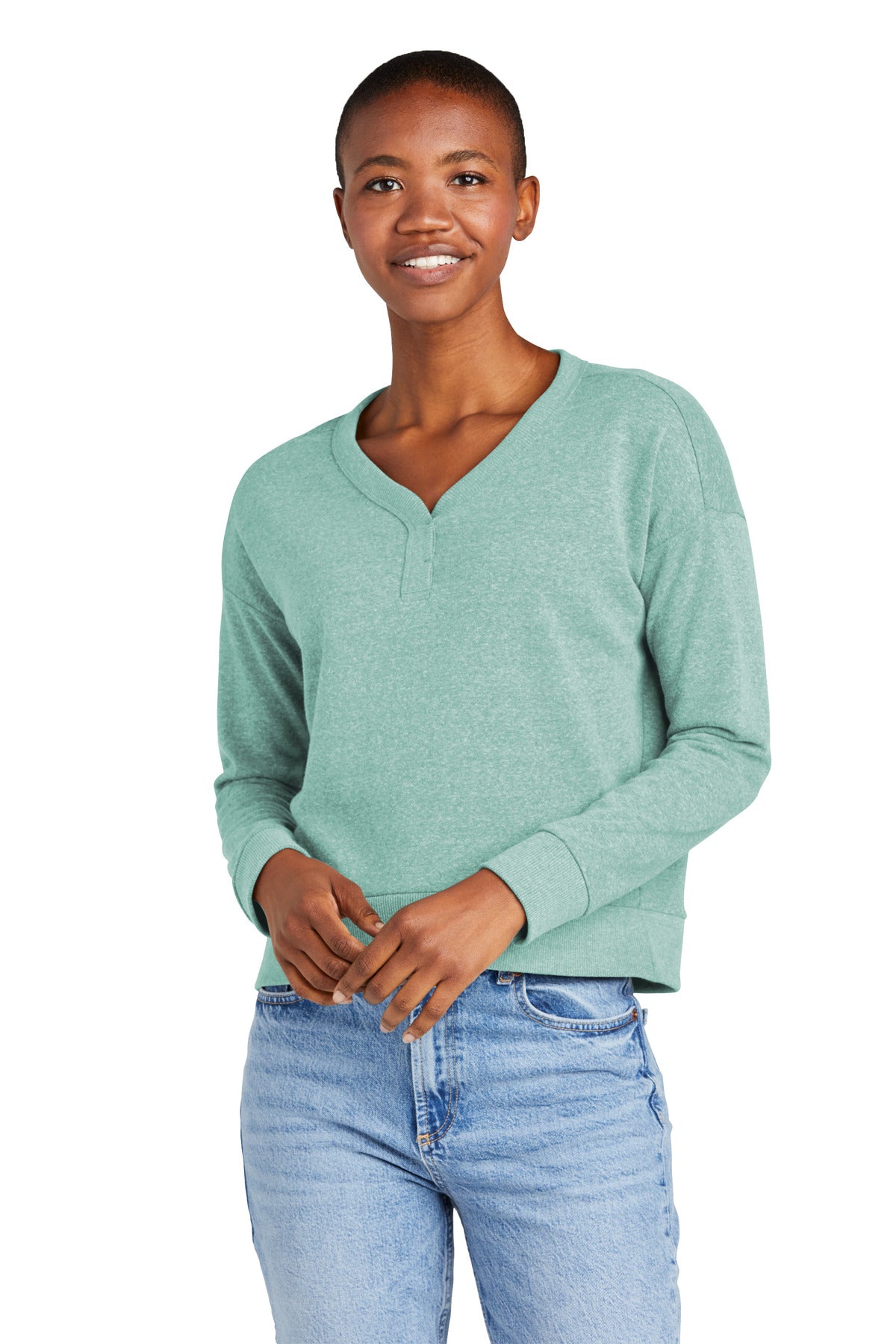 Front View of HdEuclpsBl District Women's Perfect Tri Fleece V-Neck Sweatshirt DT1312