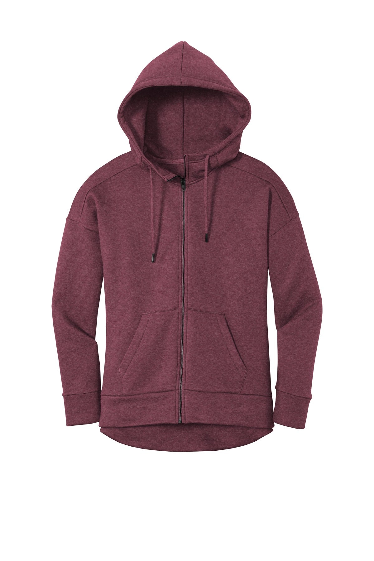 Front View of He Loganberry District Women's Perfect Weight Fleece Drop Shoulder Full-Zip Hoodie DT1104