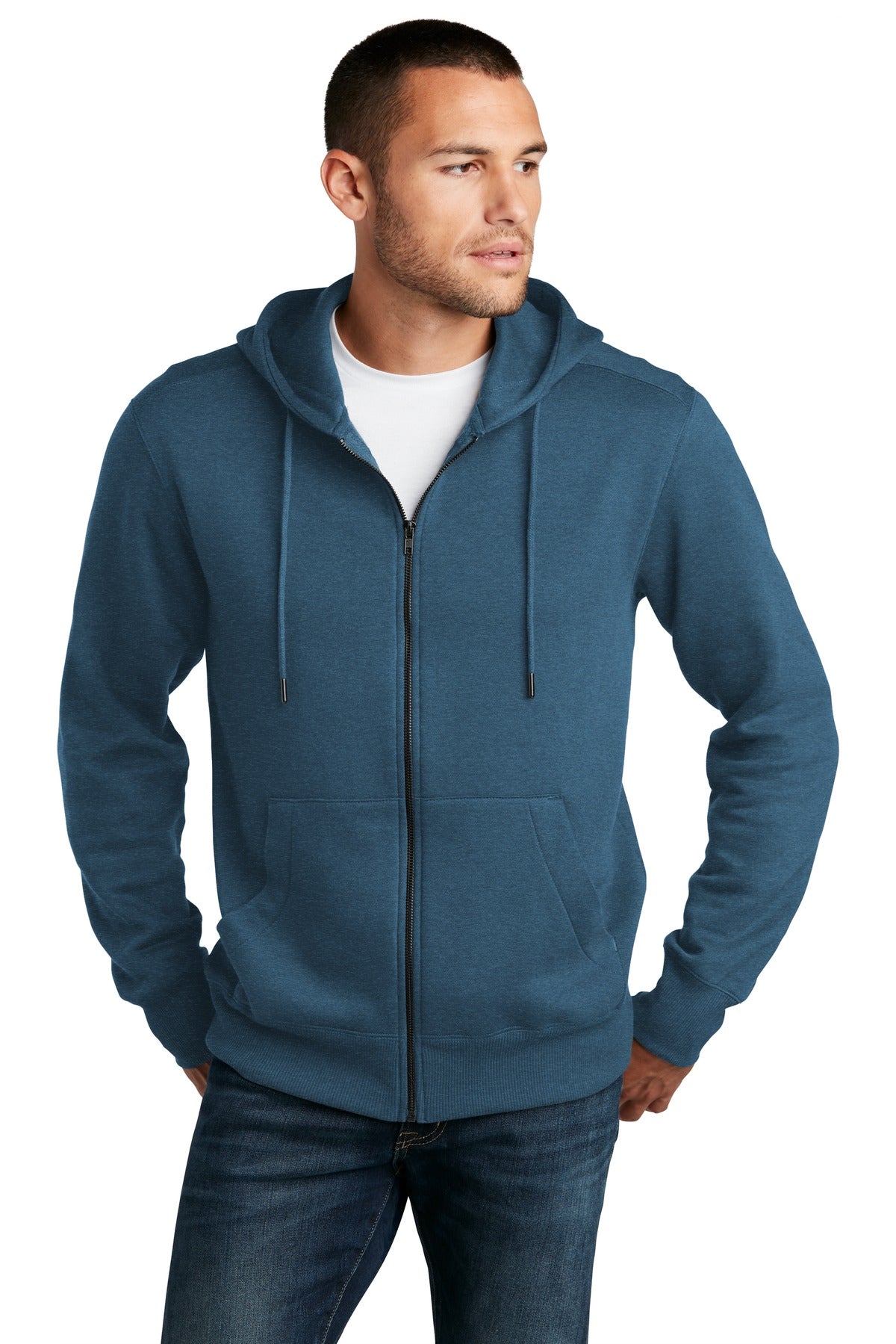 Front View of He Poseidon Bl District Perfect Weight Fleece Full-Zip Hoodie DT1103