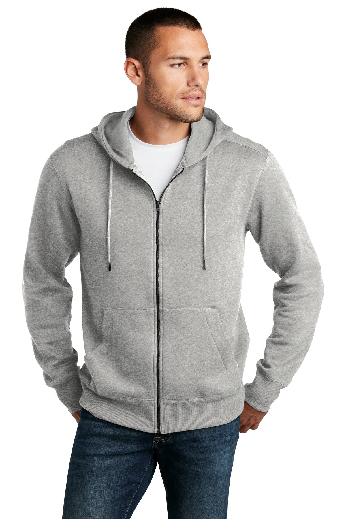 Front View of He Steel District Perfect Weight Fleece Full-Zip Hoodie DT1103