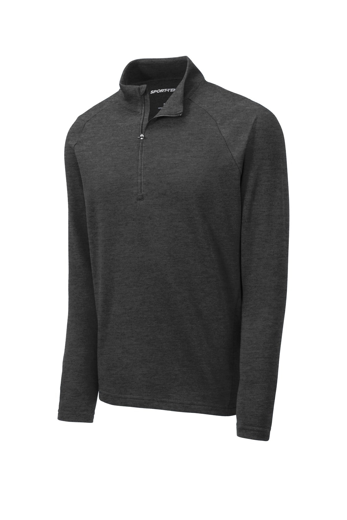 Front View of Heather Black Sport-Tek Lightweight French Terry 1/4-Zip Pullover. ST273