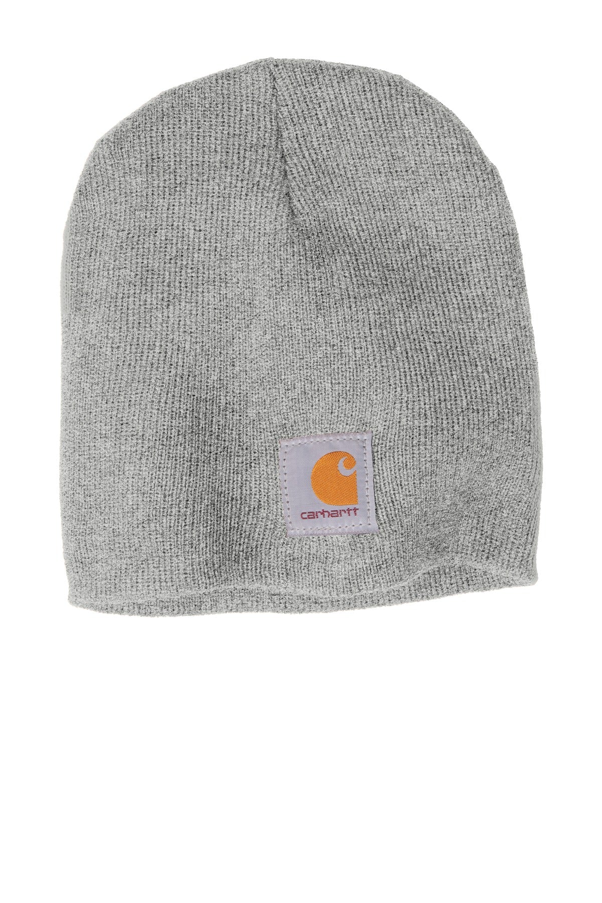 Front View of Heather Grey Carhartt Acrylic Knit Hat. CTA205