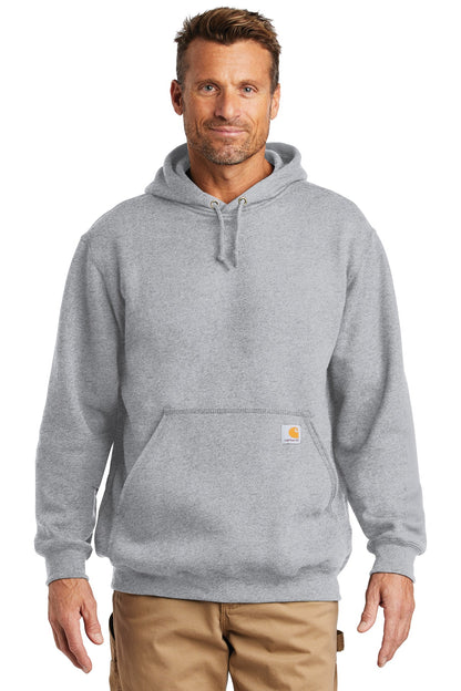 Front View of Heather Grey Carhartt Midweight Hooded Sweatshirt. CTK121