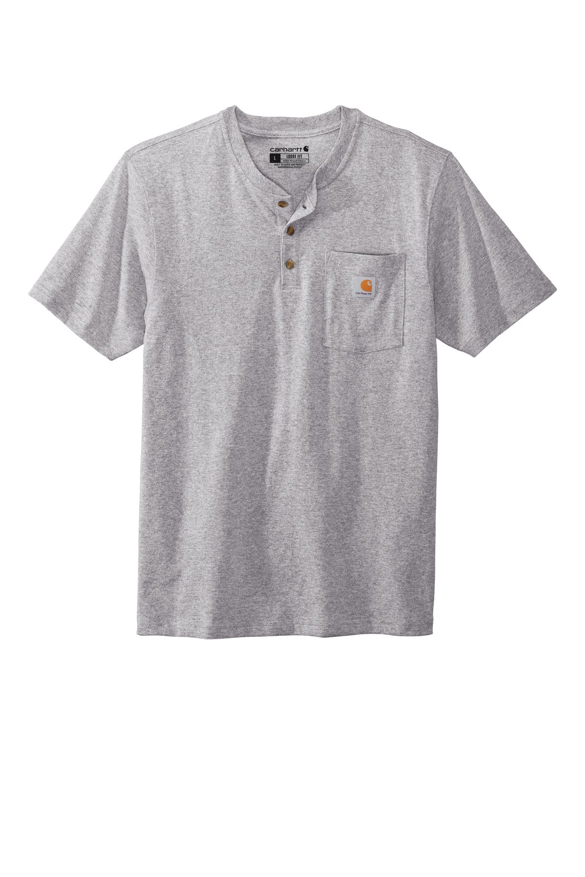 Front View of Heather Grey Carhartt Short Sleeve Henley T-Shirt CTK84