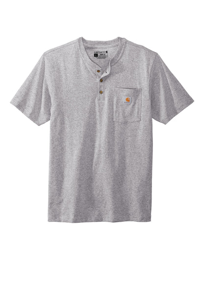 Front View of Heather Grey Carhartt Short Sleeve Henley T-Shirt CTK84