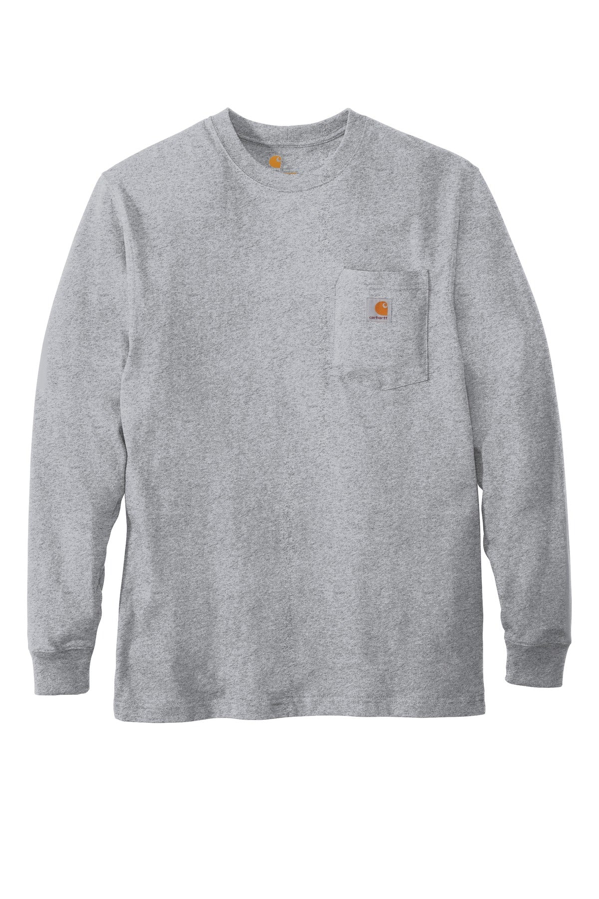 Front View of Heather Grey Carhartt Workwear Pocket Long Sleeve T-Shirt. CTK126