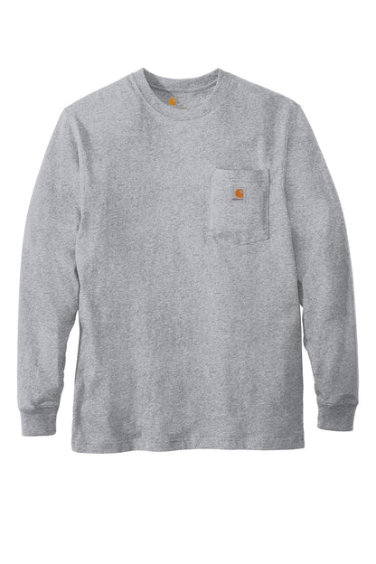 Front View of Heather Grey Carhartt Workwear Pocket Long Sleeve T-Shirt. CTK126