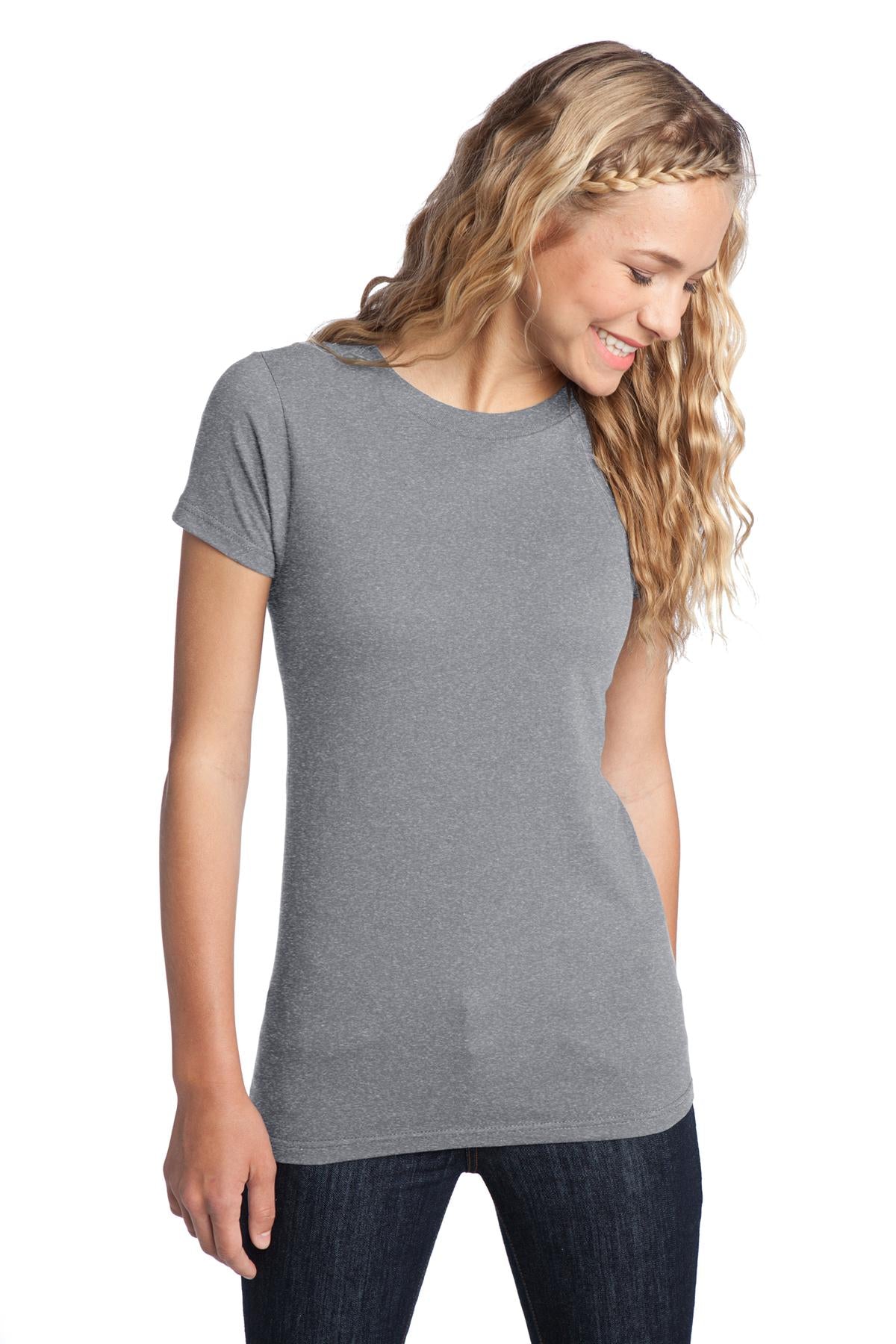 Front View of Heather Grey District Women's Fitted The Concert Tee DT5001