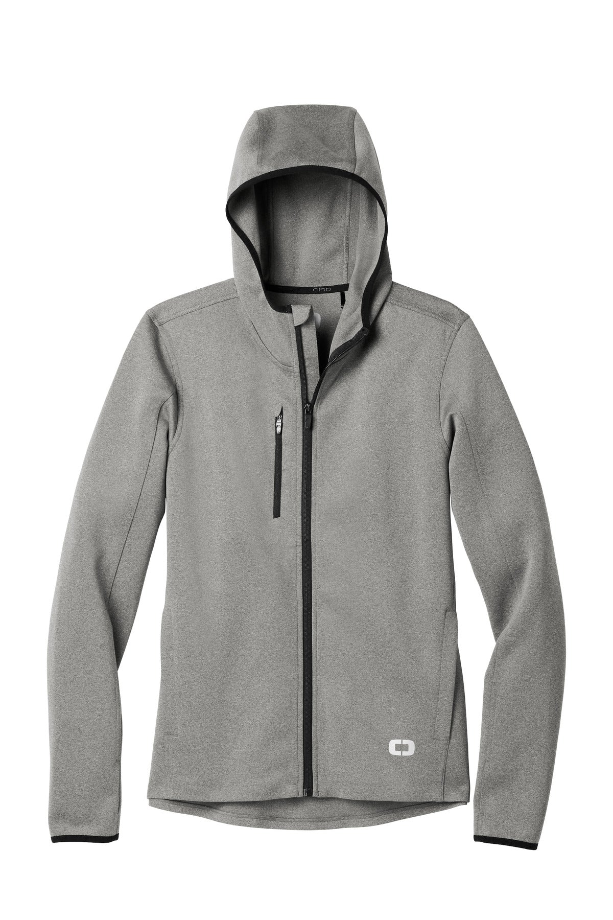 Front View of Heather Grey OGIO Stealth Full-Zip Jacket. OE728