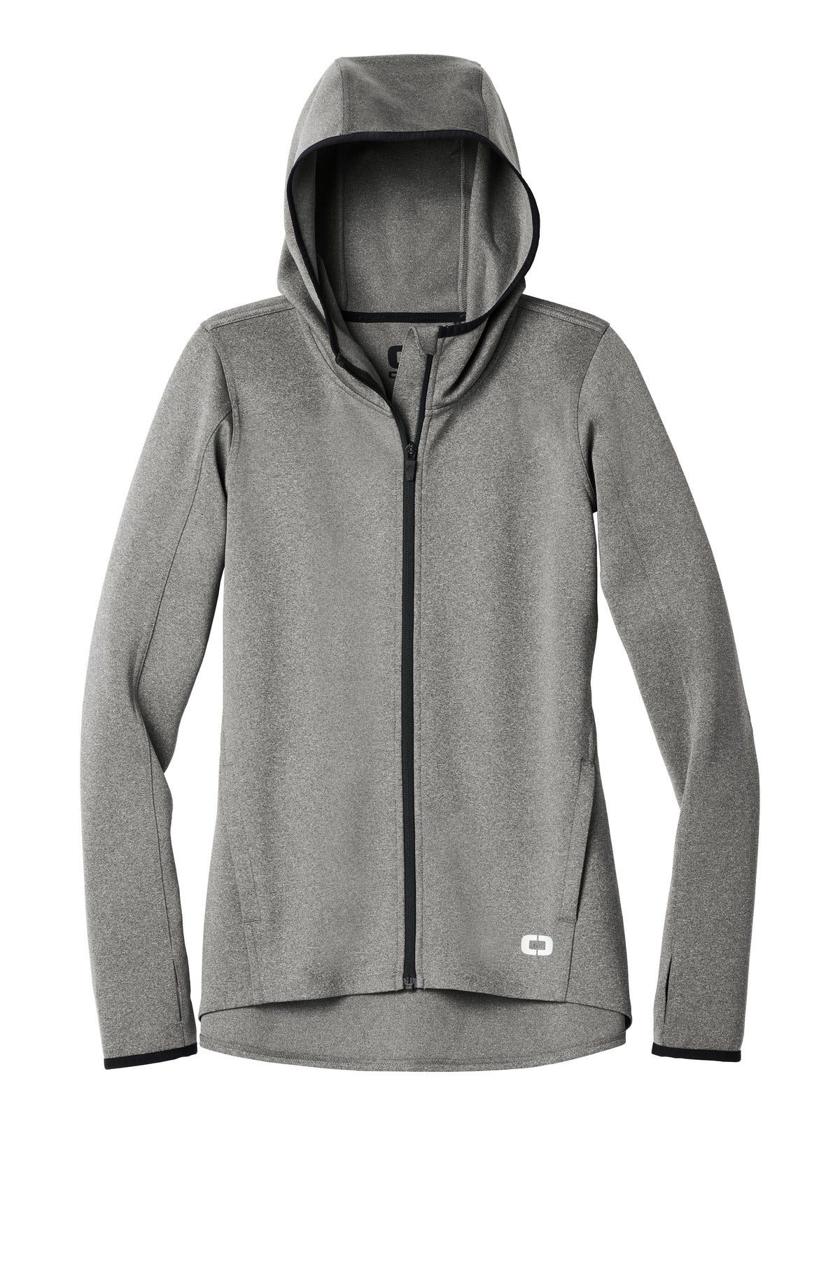 Front View of Heather Grey OGIO Women's Stealth Full-Zip Jacket. LOE728