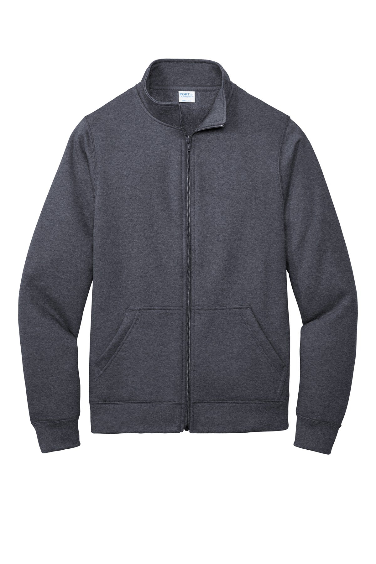 Front View of Heather Navy Port & Company Core Fleece Cadet Full-Zip Sweatshirt PC78FZ