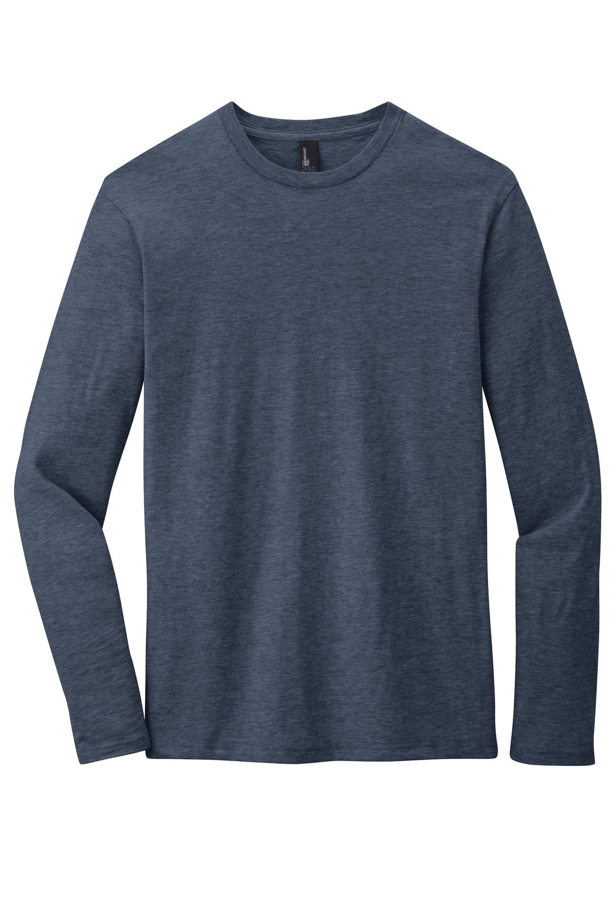 Front View of Heathered Navy District Very Important Tee Long Sleeve. DT6200