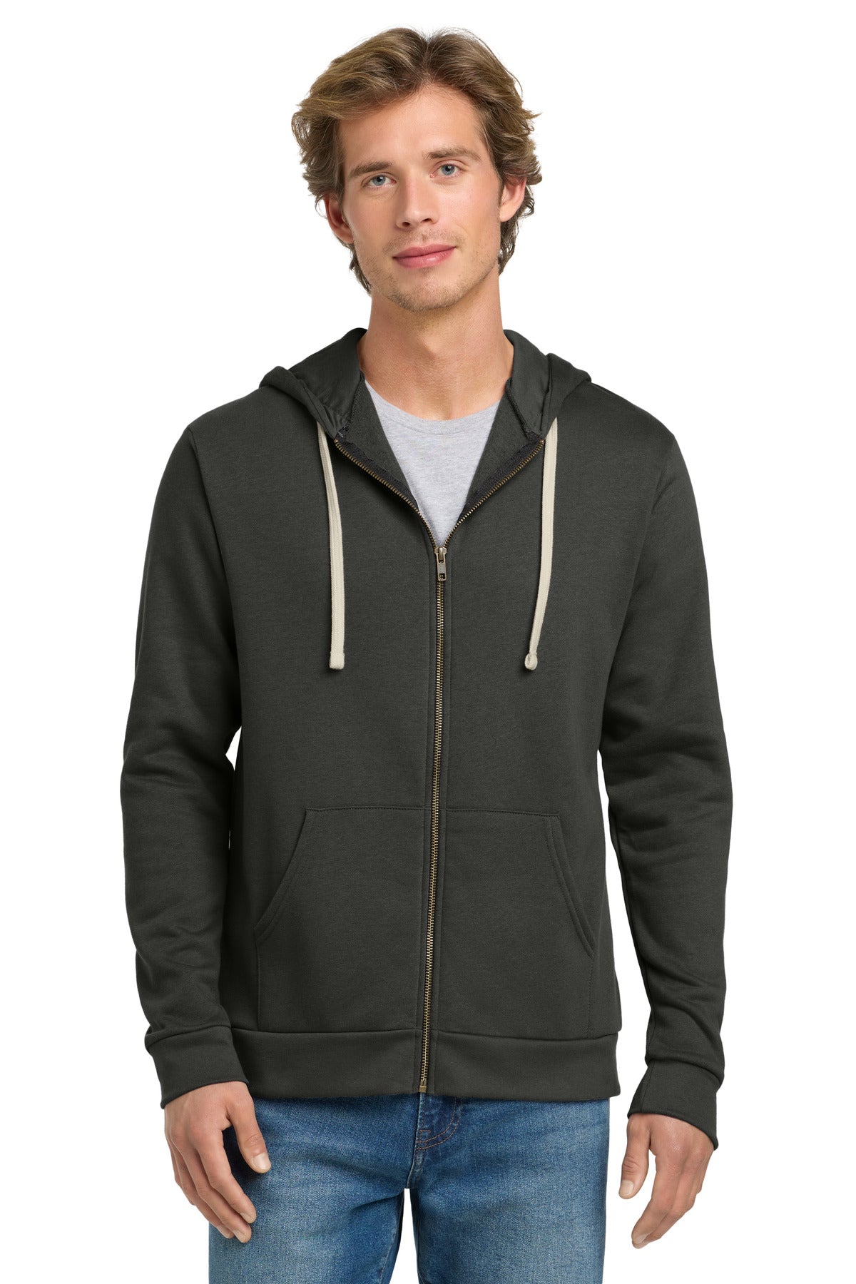 Front View of HeavyMetal Next Level Apparel Adult Santa Barbara Zip Hoodie. NL9602