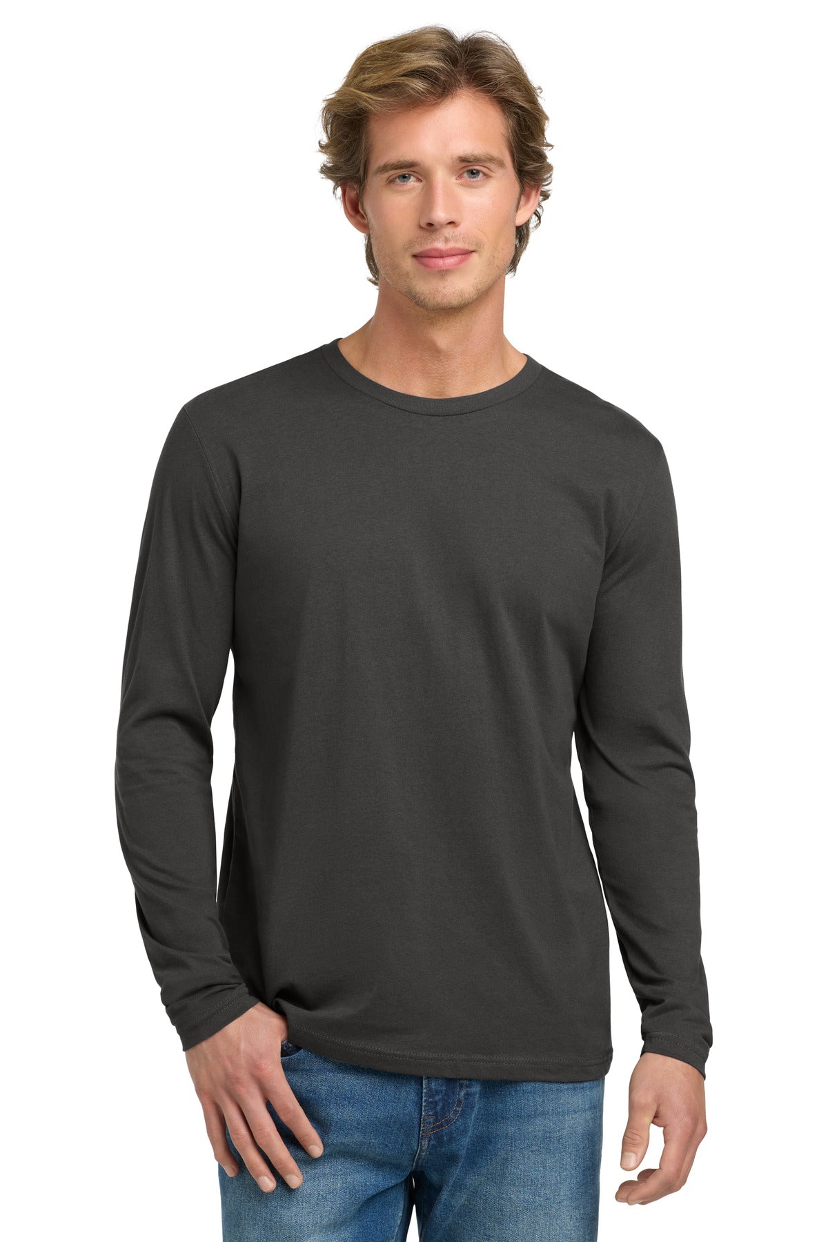 Front View of HeavyMetal Next Level Apparel Cotton Long Sleeve Tee. NL3601