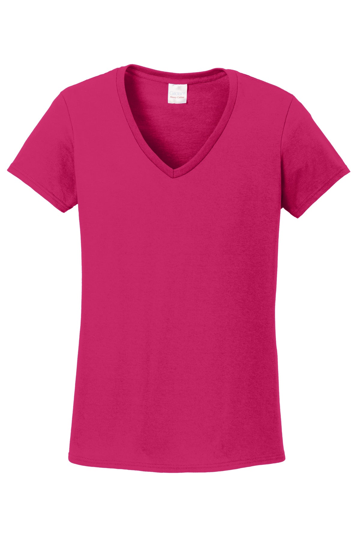 Front View of Heliconia Gildan Women's Heavy Cotton 100% Cotton V-Neck T-Shirt. 5V00L