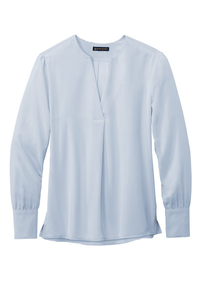 Front View of HeriBlue Brooks Brothers Women's Open-Neck Satin Blouse BB18009