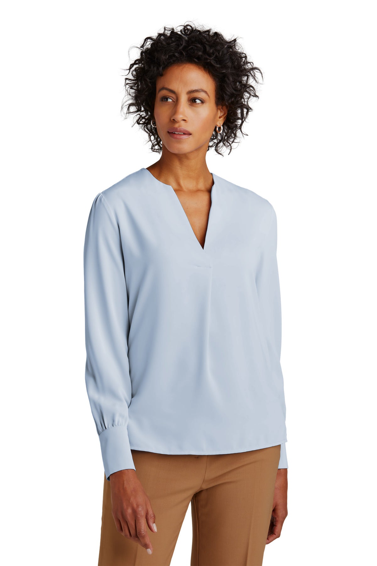 Front View of HeriBlue Brooks Brothers Women's Open-Neck Satin Blouse BB18009