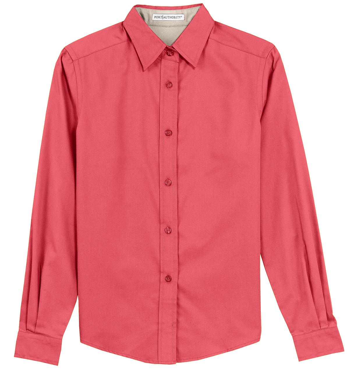 Front View of Hibiscus Port Authority Women's Long Sleeve Easy Care Shirt. L608
