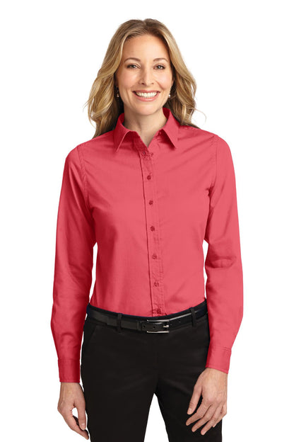 Front View of Hibiscus Port Authority Women's Long Sleeve Easy Care Shirt. L608