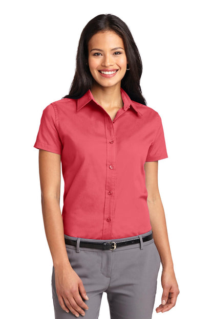 Front View of Hibiscus Port Authority Women's Short Sleeve Easy Care Shirt. L508