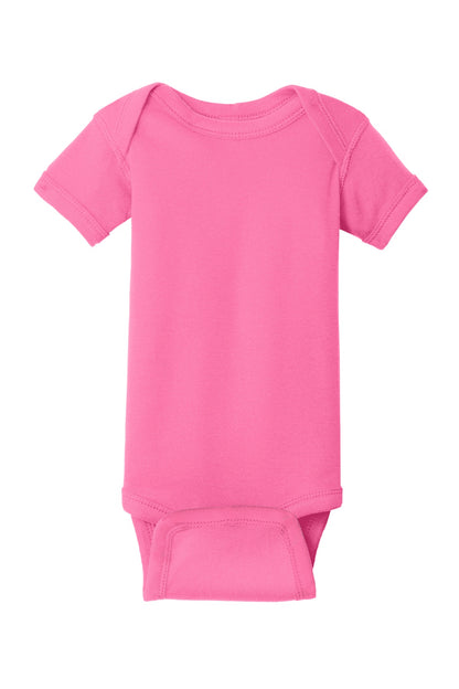 Front View of Hot Pink Rabbit Skins Infant Short Sleeve Baby Rib Bodysuit. RS4400