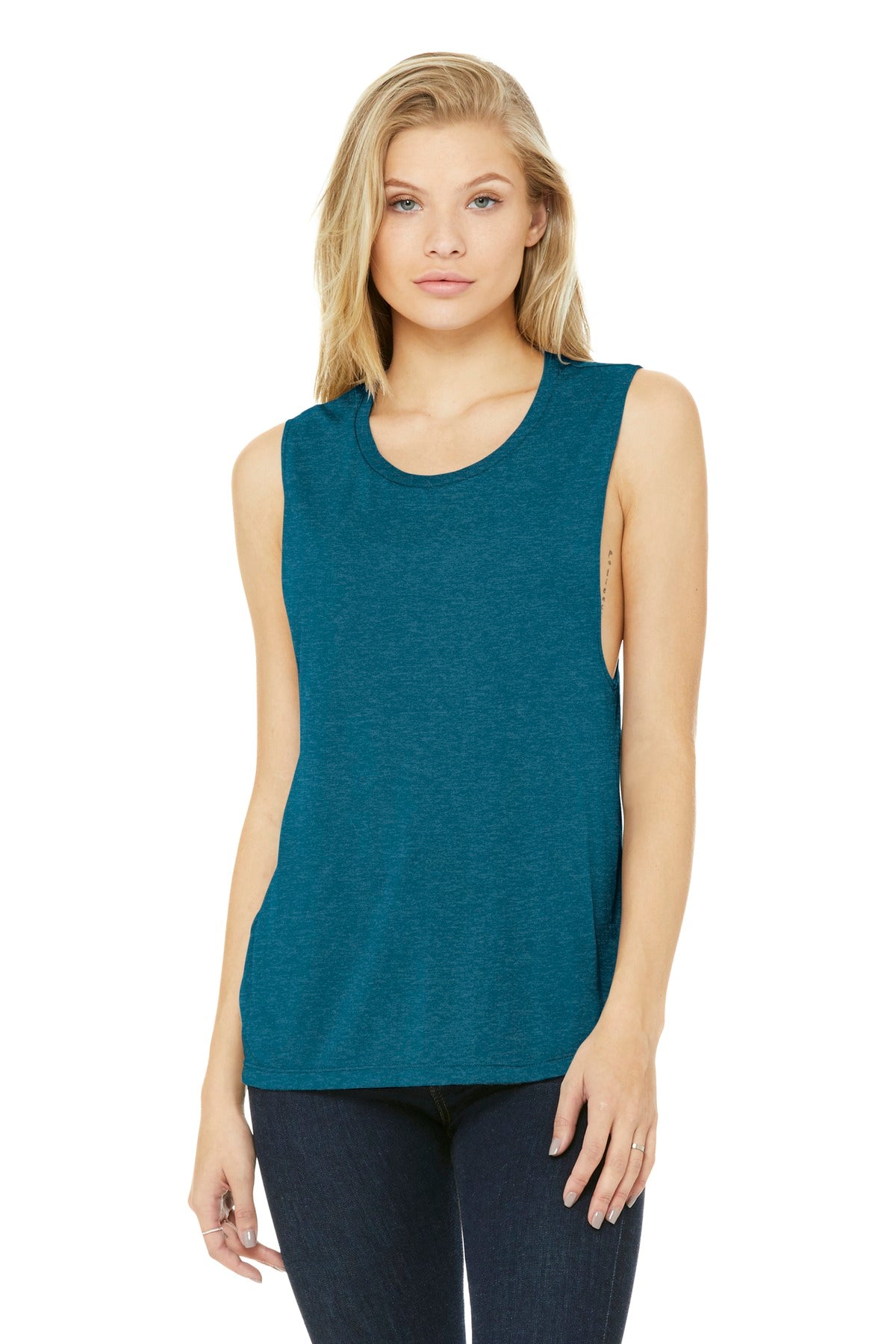 Front View of Ht Deep Teal BELLA+CANVAS Women's Flowy Scoop Muscle Tank. BC8803